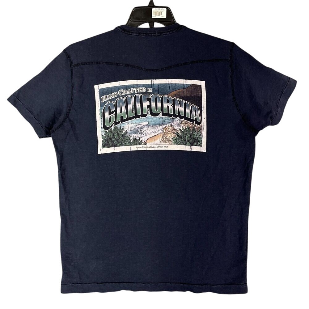 Agave Lux Mens M Graphic Cut Postcard Tee‎ Handcrafted USA California Shirt Navy